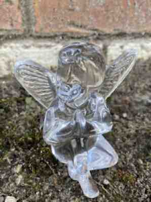 Baccarat Crystal Cherub Sitting Praying Angel Figurine France Vintage Christmas