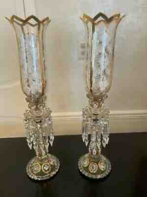 PAIR OF MAGNIFICENT ANTIQUE SINGLE BACCARAT CRYSTAL CANDELABRAS 23.5" H