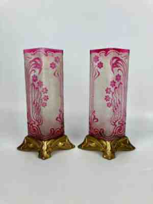 Old pair of vases cristal baccarat eglantier art nouveau 1900