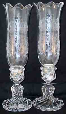 Pair of Baccarat Crystal Bambous Swirl Candle Stick Holders with Hurricane Shade