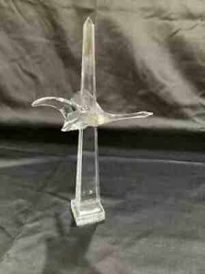 RARE L/E 1268/2000 BACCARAT OBELISK Swan Artist Serge Mansau 10 3/4 Inches Tall