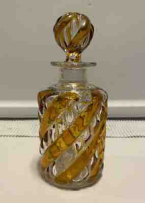RARE VINTAGE BACCARAT CRYSTAL AMBER & CLEAR BAMBOO SWIRL DESIGN PERFUME BOTTLE