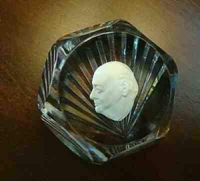 RARE 1954 BACCARAT WINSTON CHURCHILL Paperweight Sulphide Faceted FAN CUT