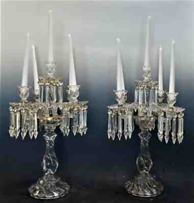 LARGE BACCARAT STYLE CRYSTAL GLASS CANDELABRA LUSTERS SIGNED NO RESERVE