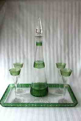 Antique French Baccarat cut crystal stemware decanter set c 1900