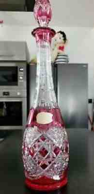 Jug signed val saint lambert crystal carved lined red, no baccarat.