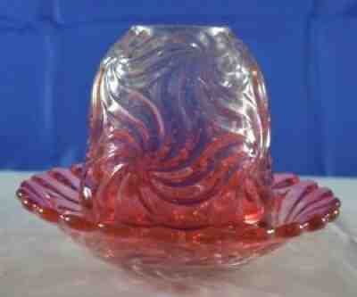 Antique BACCARAT French ROSE TIENTE Art Glass FAIRY LAMP "SWIRL" Gorgeous EXC!