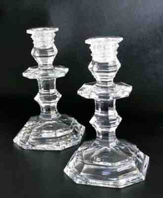 Regence BACCARAT Crystal 7" Octagonal Candlestick Pair - Mint - No Chips/Cracks
