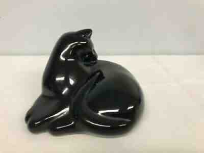 SIGNED BACCARAT FRANCE BLACK GROOMING CAT FIGURINE