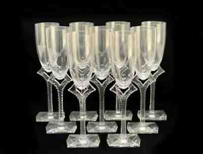 9 Baccarat France Crystal Glass Champagne Flutes in Oxygene