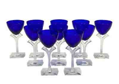 10 Baccarat France Cobalt Crystal Glass Wine Glasses in Oxygene