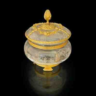 19th C. French Baccarat Engraved Crystal Mounted Gilt Bronze Jewelry Box