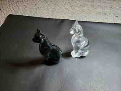 Pair of Baccarat Crystal & Black Cats Egyptian Style Paperweights