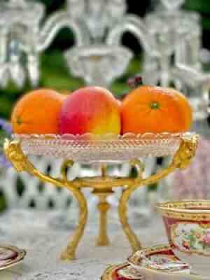 BACCARAT ANTIQUE COMPOTE AND BRONZE ORMOLU DIAMOND CUT