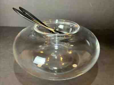 Baccarat " VESUVE 2 pc Caviar Bowl & Liner W/ Buffalo Horn Caviar Spoon & knife