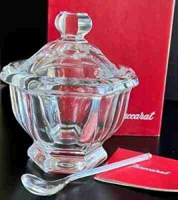 Baccarat Crystal Harcourt Missouri SUGAR JAM JAR with Lid and Spoon 5.3" LARGE