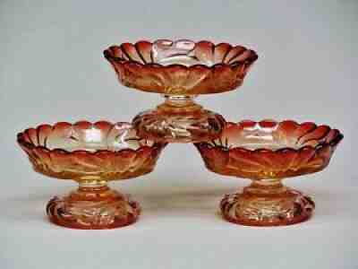 Set Of Three Signed Baccarat "Rose Tiente" Swirl Pedestal Nut bowl.1 7/8" By 3 "
