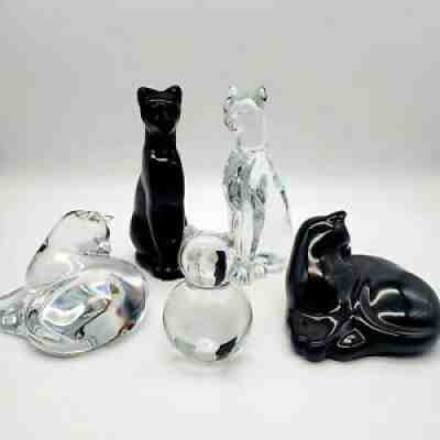Baccarat Crystal Cat Figurine Lot of 5 inc Black and White Egyptian Cats 2601087