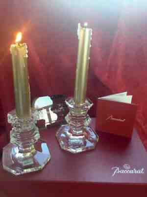 NIB FLAWLESS Stunning BACCARAT Pair REGENCE Crystal CANDLESTICK CANDLE HOLDER