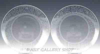 Baccarat France Crystal LEILA ETCHED BIRDS VINES 7.5" SALAD DESSERT PLATES Set 2