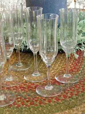 8 Baccarat Crystal Glass CAPRI OPTIC Fluted Champagne Goblets