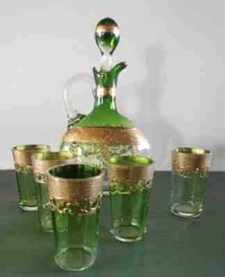 Saint louis baccarat? service has liqueur 6 pieces en cristal green enameled dor...