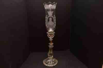 Antique Baccarat Etched Hurricane Shade Candle stick Holder Candelabra Medallion