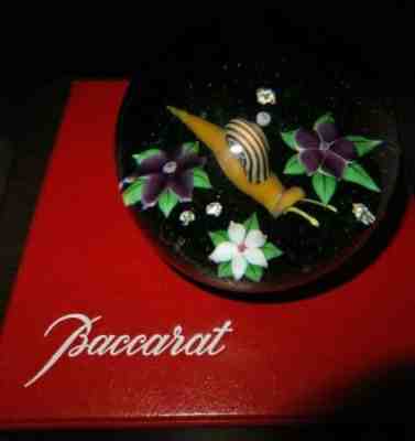 Baccarat Paperweight Snail Flowers Rocks & Earth's Ground on Green Translucent
