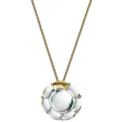 Baccarat Crystal Flower B Silver Crystal Necklace Mirror Gold Chain Retro NEW