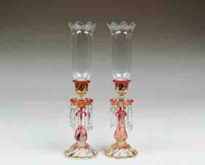 PAIR OF MAGNIFICENT SINGLE LIGHT ROSE TINTE BACCARAT CANDELABRA CANDLE HOLDER.