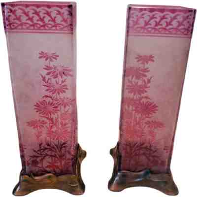 Pair of vases in crystal baccarat work has acid circa 1900 art nouveau