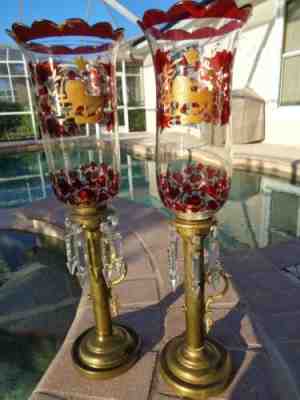 QAJAR PERSIAN BACCARAT LION, SUN & SWORD CANDELABRA BOHEMIAN MANTEL LUSTERS