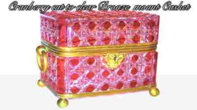 1870 Large Baccarat Cranberry cut to Clear Casket or Box Bronze Mounts SUPERB!