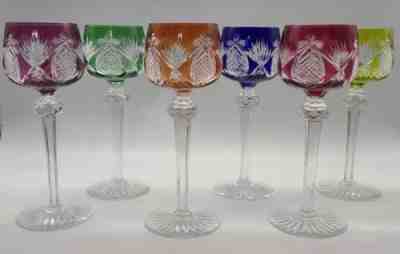 Pristine Set Of 6 Baccarat 1909-1910 Multi Color Cut To Clear Wine Glasses