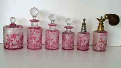 Baccarat eglantier rose toilet trim crystal vials box 6 pieces