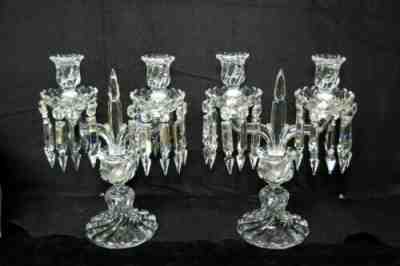 Pair of Baccarat Crystal Bambous 2 Light Candelabras