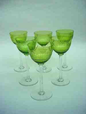 Hard to Find French Baccarat Nancy Set of 6 GREEN Rhine Wine Goblets