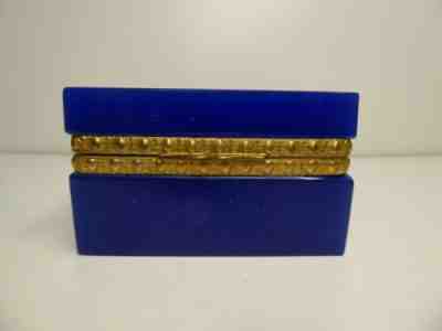 ANTIQUE FRENCH COBALT BLUE OPALINE BOX GILDED ORMOLU MOUNTED BACCARAT GLASS