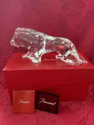 NIB FLAWLESS Stunning BACCARAT Crystal 11" LION Mane Roar TIGER PANTHER Figurine