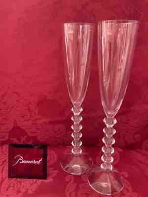 FLAWLESS BACCARAT France Pair VEGA Art Glass FLUTISSIMO Crystal CHAMPAGNE FLUTES