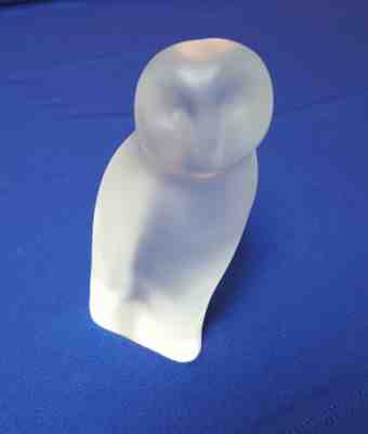 Baccarat Acid Etched Label - Opaque / Frosted Crystal Owl 4" tall - modernist