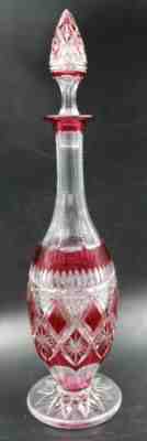 Amazing French Baccarat Crystal Decanter Red Ruby Deep Cut to Clear, ca 1900