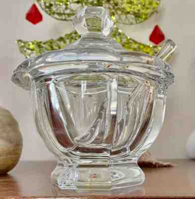 BACCARAT Harcourt Missouri Mustard jelly jar Jar with Lid Spoon French Crystal