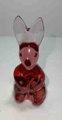 BACCARAT Pink Crystal Spinning Rabbit Bunny Figurine France Signed