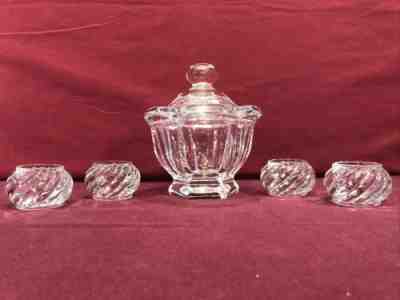 VTG MISSOURI HARCOURT BACCARAT CRYSTAL 5-1/2 BOWL/DISH & 4 Bambous Napkin Rings