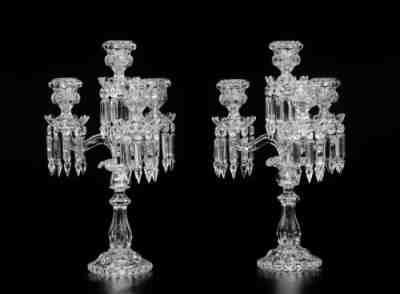 Pair Of Magnificent Four Light Baccarat Crystal Candelabra Candle Holder.19 1/2"
