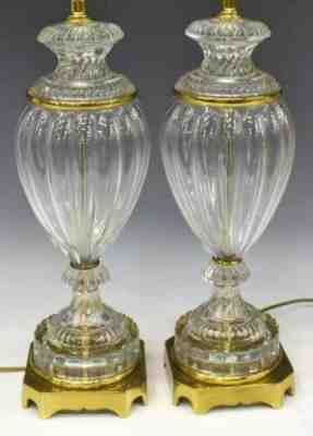 Pair Vintage Baccarat Paul Hanson fluted glass Table lamps Mid Century Modern