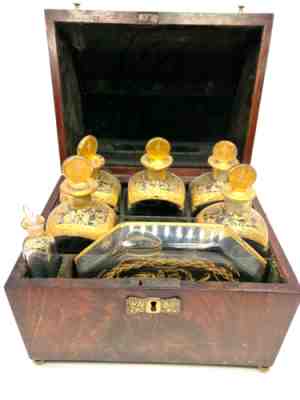 Antique French BACCARAT Tantalus Complete Unique Set Five Bottle