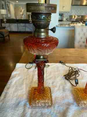 Pair of Baccarat Rose Tiente Oil Banquet Lamps