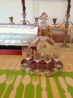 Cognac Set: Louis XIII Baccarat Crystal Decanter & 6 Crystal Cups,Sterling Tray